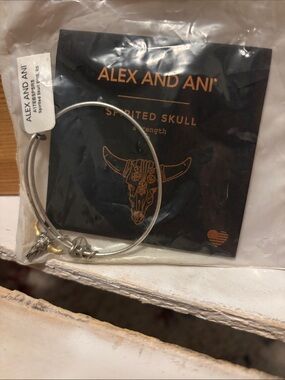 Alex and Ani Silver and Gold Spirited Skull Charm Bangle